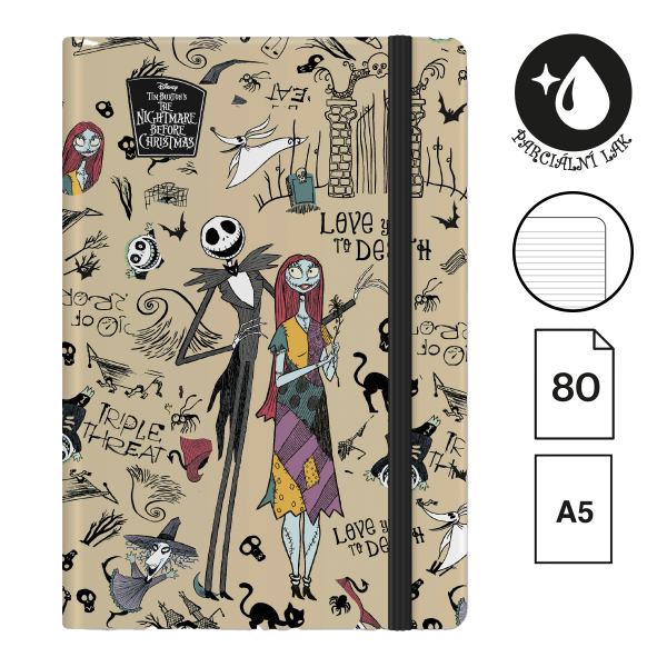 Colorino zápisník s gumičkou, Tim Burton 1, A5, 80 g, 80 listů, linkovaný, šedý