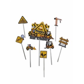 Dortisimo Zápich do dortu Happy Birthday s motivy stavby (8 ks)