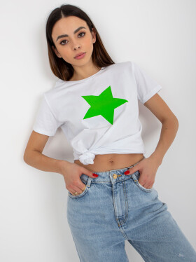 Bílé a zelené tričko BASIC FEEL GOOD s hvězdným potiskem
