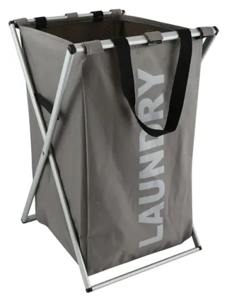 MSV LAUNDRY koš na prádlo skládací šedo-hnědý / 50 l / polyester, hliník