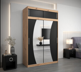 Šatní skříň Abi W0 s nástavcem Barva korpusu: Dub artisan, Rozměry: 150 cm, Dveře: Černá