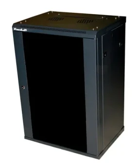 XtendLan Nástěnný rozvaděč 18U/600x450 / Rozvaděč / jednodílný / rozložený / skleněné dveře (WS-18U-64-BL-U-P)