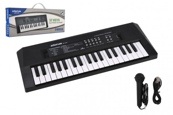 Pianko/Varhany/Klávesy 37 kláves plast 40cm napájení na USB + mikrofon v krabici 41,5x16x4,5cm