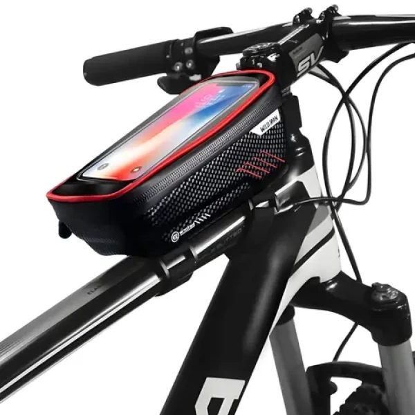 WildMan ME2R černo-červená / Brašna na rám kola / Průhledné okénko na telefon / Průchodka na sluchátka / 1 l (E2R)