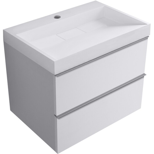 CERANO - Koupelnová skříňka Velora - bílá matná, úchytka chrom + umyvadlo z lit. mramoru s otvorem Vita - bílá lesklá - 70x63x46,5 CER-8050BD83874