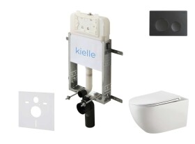 Kielle - Genesis New Set předstěnové instalace, klozetu Gaia, Rimless, sedátka softclose a tlačítka Gemini New I, matná černá 30528SZ12