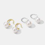Stříbrné náušnice s bílou 8 mm perlou Elena Gold - stříbro 925/1000, Zlatá Bílá