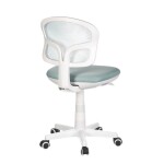 Dětská židle, modrá síťovina, bílý plastový kříž, kolečka na tvrdé podlahy