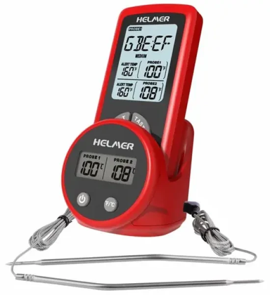 Helmer TM 26 červený / Kuchyňský teploměr / bezdrátový / 2 sondy / LCD displej / -50 až 300 °C (Hlmtm26)