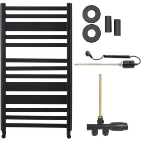 CERANO Koupelnový radiátorový set Enrico - kombinované vytápění, termo tyč - boční jednobodové připojení - 300W - černá matná - 970x550 mm