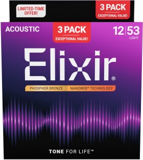 Elixir Nanoweb Phosphor Bronze Light 3-Pack