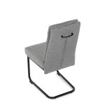 Židle jídelní, taštičkové pružiny v sedáku, madlo na opěráku, světle šedá látka, černý kov