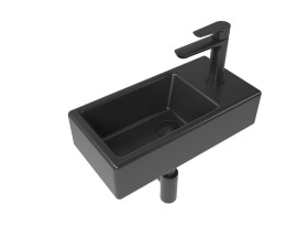SAT - Koupelnový set pravého závěsného umývátka Brevis 40,5 cm, pákové baterie, sifonu, průtočné zátky a roháčků v černé barvě KSETBRE2PBKM KSETBRE2PBKM