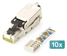 Digitus DN-93631-10 stříbrná / Konektor RJ45 / CAT6a / STP / pro montáž v terénu / 10 ks (DN-93631-10)