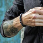 Pánský náramek Daniel Dawson, lávový kámen a dřevo, Černá 23 cm