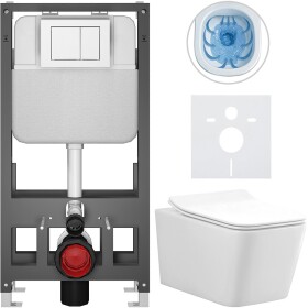 CERANO Kompletní WC set Basic/Forte - bílá lesklá - WC tlačítko Maxio/Bílá - volně stojící - předstěnová instalace - 51x36 cm