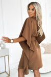 287-39 SOFIA Motýlí šaty se zavazováním v pase - cappuccino 2XL/3XL
