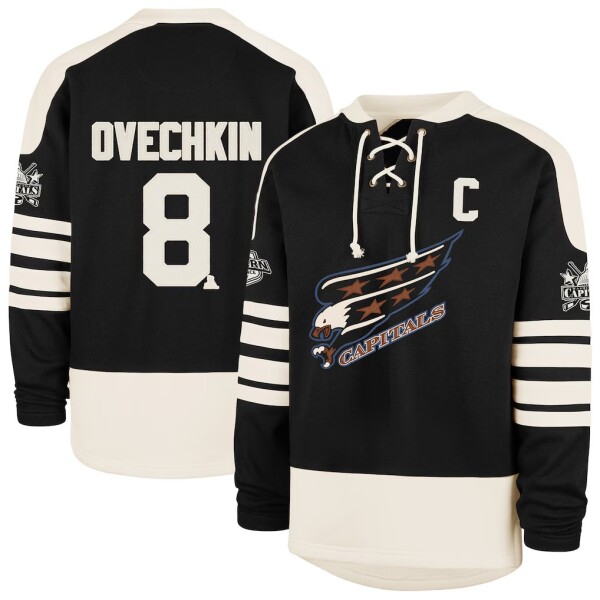 Fanatics Pánská mikina Alex Ovechkin #8 Washington Capitals NHL '47 Black Player Name & Number Sweep Check Velikost: S
