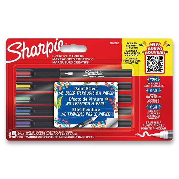 Sharpie akrylové popisovače se štětcovým hrotem sada 5 barev