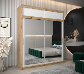 Šatní skříň Abi T3 s nástavcem Barva korpusu: Dub - Artisan, Rozměry: 200 cm, Dveře: Bílá