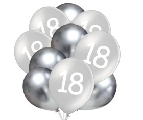 Balónky 18 narozeniny stříbrné 10 ks 30 cm mix Balonky.cz Balónky 18 narozeniny stříbrné 10 ks 30 cm mix Balonky.cz