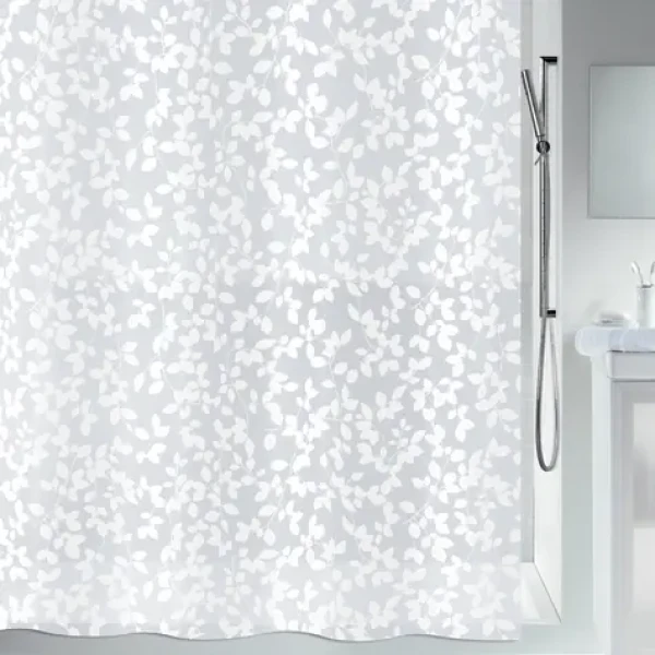 Spirella BLATT sprchový závěs motiv rostlin šedo-bílý / PEVA / 180 x 200 cm (7610583081834)
