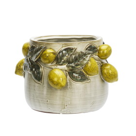 MADAM STOLTZ Obal na květiny Lemons Off White Ø 18 cm, žlutá barva, keramika