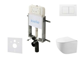 Kielle - Genesis New Set předstěnové instalace, kompaktního klozetu Gaia, Rimless, sedátka softclose a tlačítka Gemini New III, lesklá bílá 30528SZ88