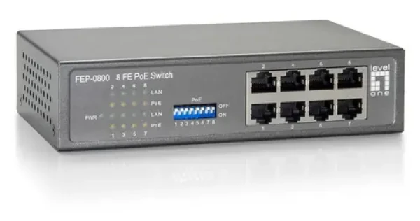 LevelOne Switch 8x Fast Ethernet PoE / Switch / 8-port / 10/100 Mbps / 8x PoE / 85 W (FEP-0800)