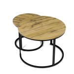 Stůl konferenční, set 2 ks, MDF deska, dekor divoký dub, kovová podnož, černý lak