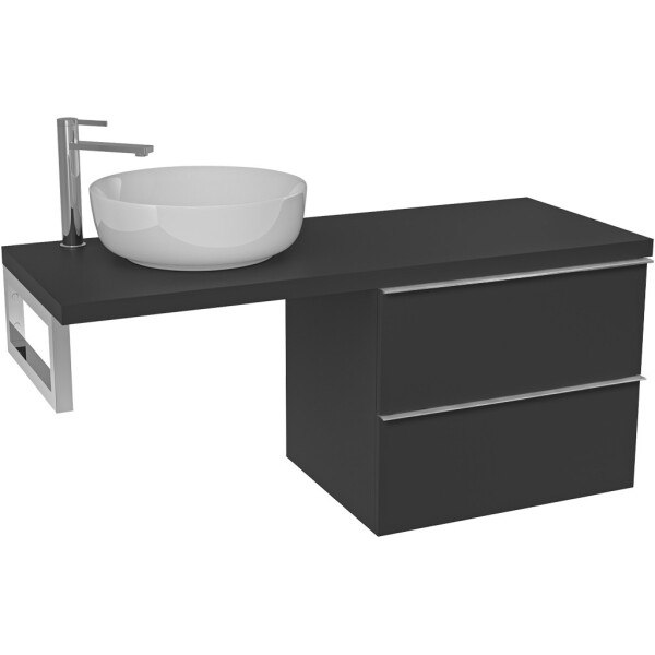 CERANO - Koupelnová skříňka Velora - černá matná, úchytka chrom + deska pod umyvadlo Navira Pro - 36 mm + konzole chrom - 120x56,6x46,5 CER-667859