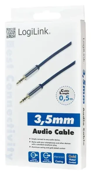 LogiLink audio kabel Jack 3,5mm modrá / Audio kabel / Jack 3,5mm - Jack 3,5mm / 0,5 m (CA10050)