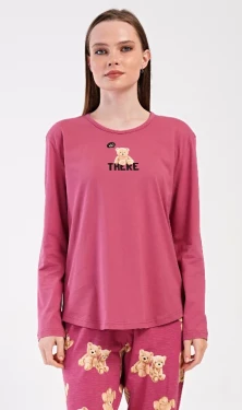 Dámské pyžamo dlouhé Vienetta Secret Pink bear