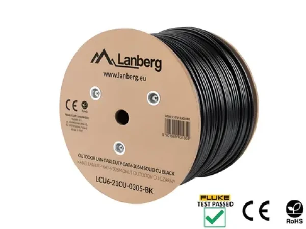 Lanberg LCU6-21CU-0305-BK černá / Síťový kabel / Cat6 / U/UTP / 305 m / venkovní / CU / Fluke Test (LCU6-21CU-0305-BK)