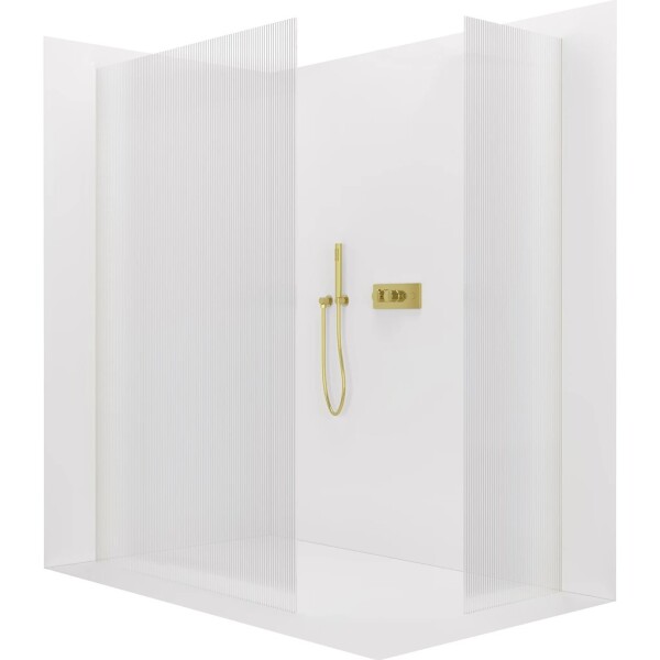 CERANO Sprchová zástěna Walk-in Crystal T L/P - 8 mm - bezvzpěrový systém - zlatá, rýhované sklo - 160x150x200 cm