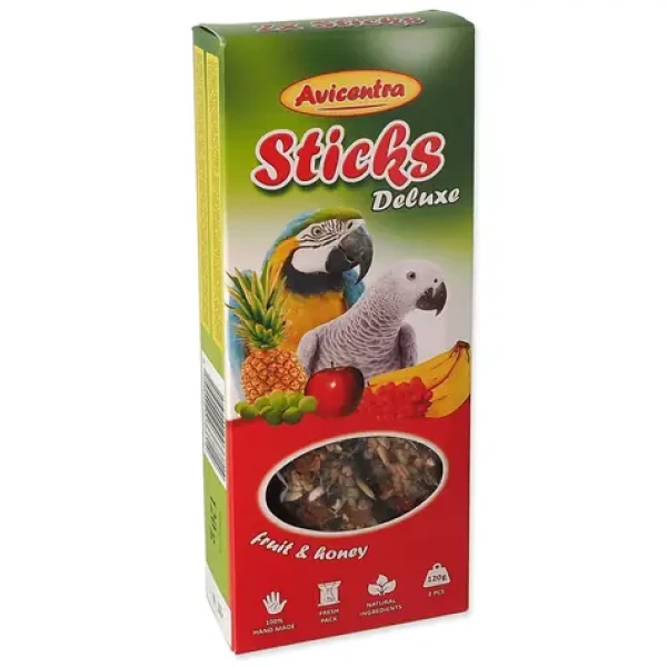 AVICENTRA Tyčinka Deluxe velký papoušek s ovocem a medem 2 ks / Pamlsek pro ptáky / ovoce a med (722-6814)