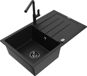 MEXEN - Bruno granitový dřez 1 s odkapávačem včetně baterie Flora, černá 6513-77-670401-70-B
