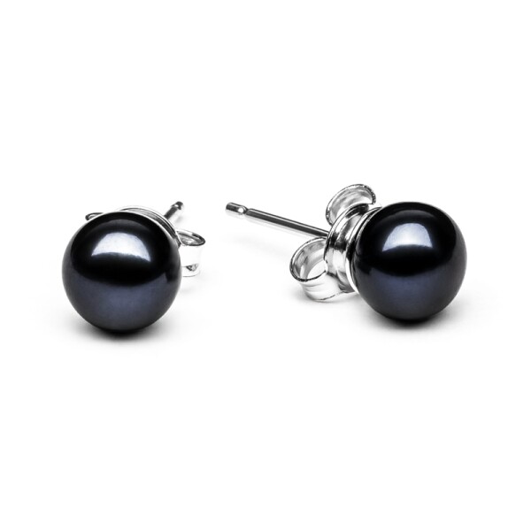Náušnice s černou 6,5-7 mm říční perlou Phoebe I, stříbro 925/1000, Černá