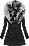 Černo-šedý kabát z ekologické kůže s kožešinovým límcem Libland (LD-5518) odstíny černé XL (42)