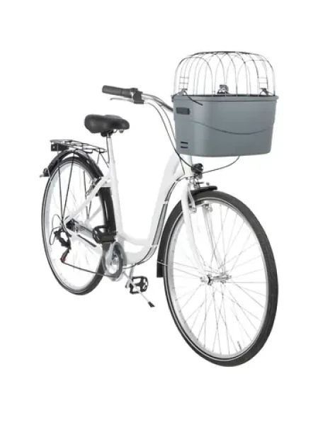 TRIXIE Přepravka na kolo s drátěným víkem šedá / Přepravka na kolo / Do 5 kg / 42 x 39 x 30 cm