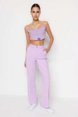 Trendyol Lilac Vysoký pas Široké nohavice Džínové kalhoty