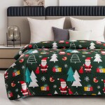 DumDekorace Prošívaný vánoční přehoz s motivem Santa Clause - zelený dekorativní přehoz Šířka: 200 cm | Délka: 220 cm