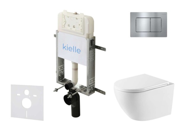 Kielle - Genesis New Set předstěnové instalace, klozetu Oudee, Vortex Rimless+, sedátka softclose a tlačítka Gemini New III, lesklý chrom 30528SZ62