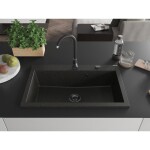 MEXEN/S - Elix granitový dřez 1-miska 800 x 500 mm, černá/zlatá metalik, sifon černá 6527801005-75-B