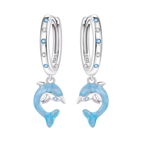 Stříbrné náušnice Delfín v tyrkysovém tónu - stříbro 925/1000, Tyrkysová