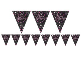 Vlaječková girlanda Happy Birhday růžová 3,96m Amscan Vlaječková girlanda Happy Birhday růžová 3,96m Amscan