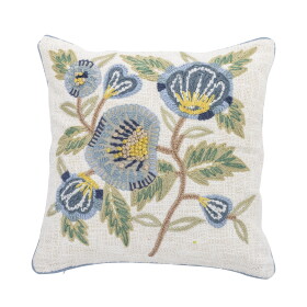 Bloomingville Dekorativní polštář s výšivkou Hanna Blue 45 × 45 cm, modrá barva, textil