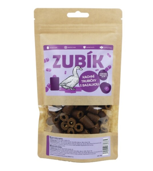 Jopopet ZUBÍK Kachní trubičky s bazalkou 180g ZUBÍK Kachní trubičky s bazalkou 180g
