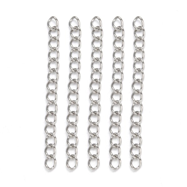 Prodlužovací řetízek z nerezové oceli - platinový - 4 cm x 3 mm - 1 ks