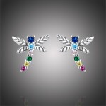 Stříbrné náušnice se zirkony Jolanda, stříbro 925/1000, vážka, Barevná/více barev